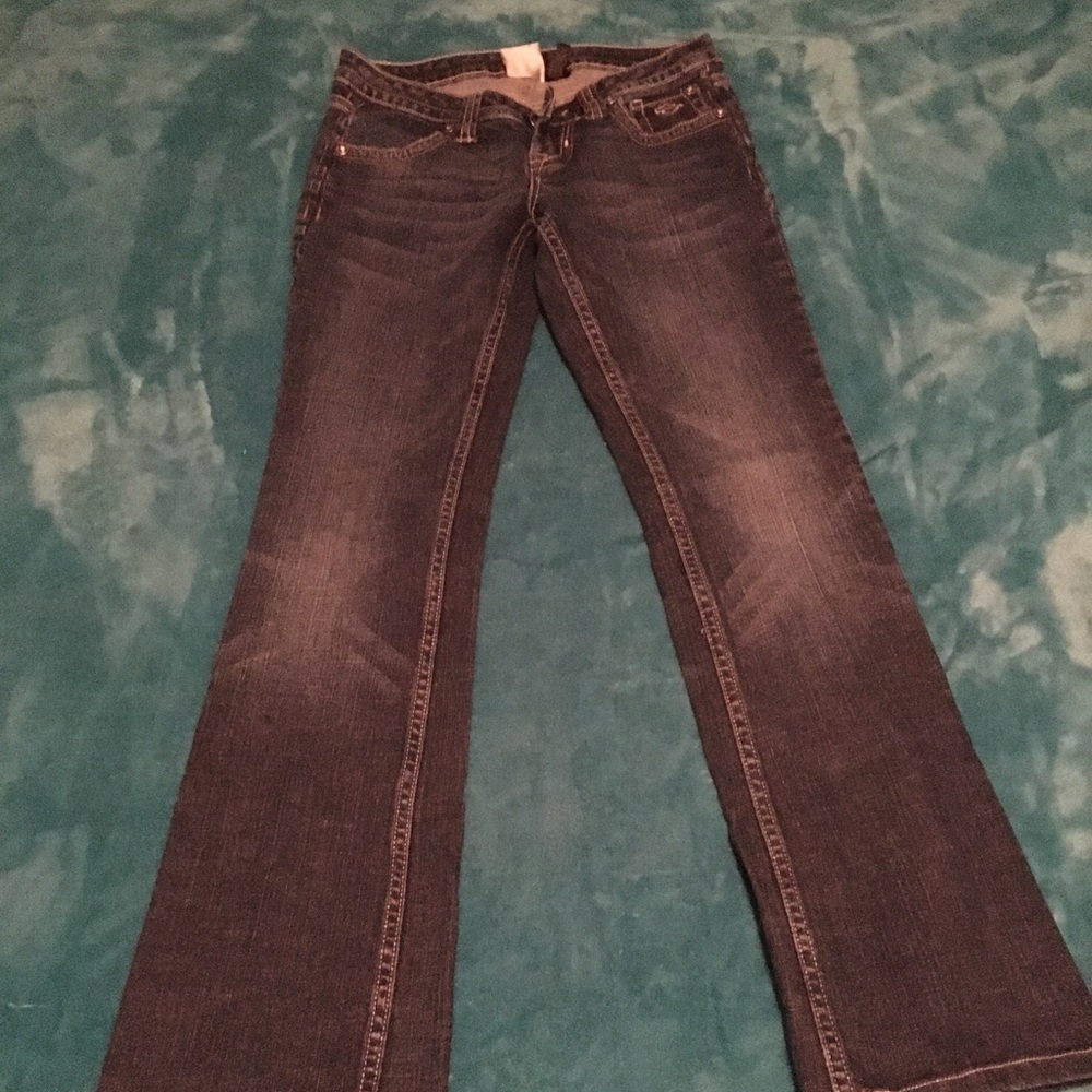 Harley Davidson embroidered blue jeans, size:0